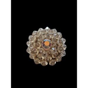 V8ntage Aurora Borealis Beaded Brooch Pin Cluster 2" Diameter